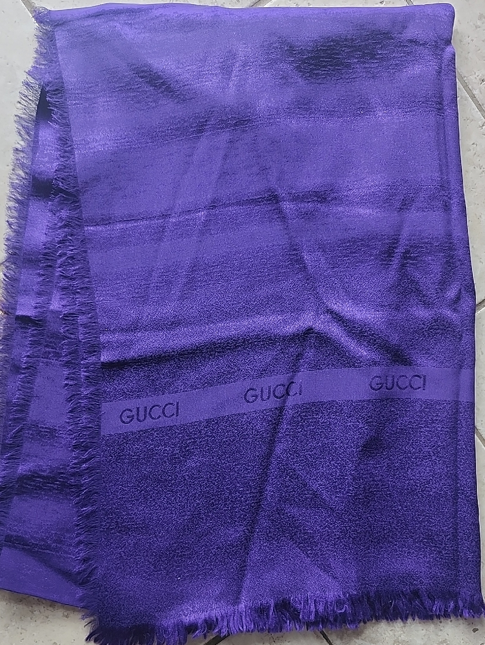 Vtg Gucci Deep Purple Signature Logo Silk Scarf 78 X 24 Inches
